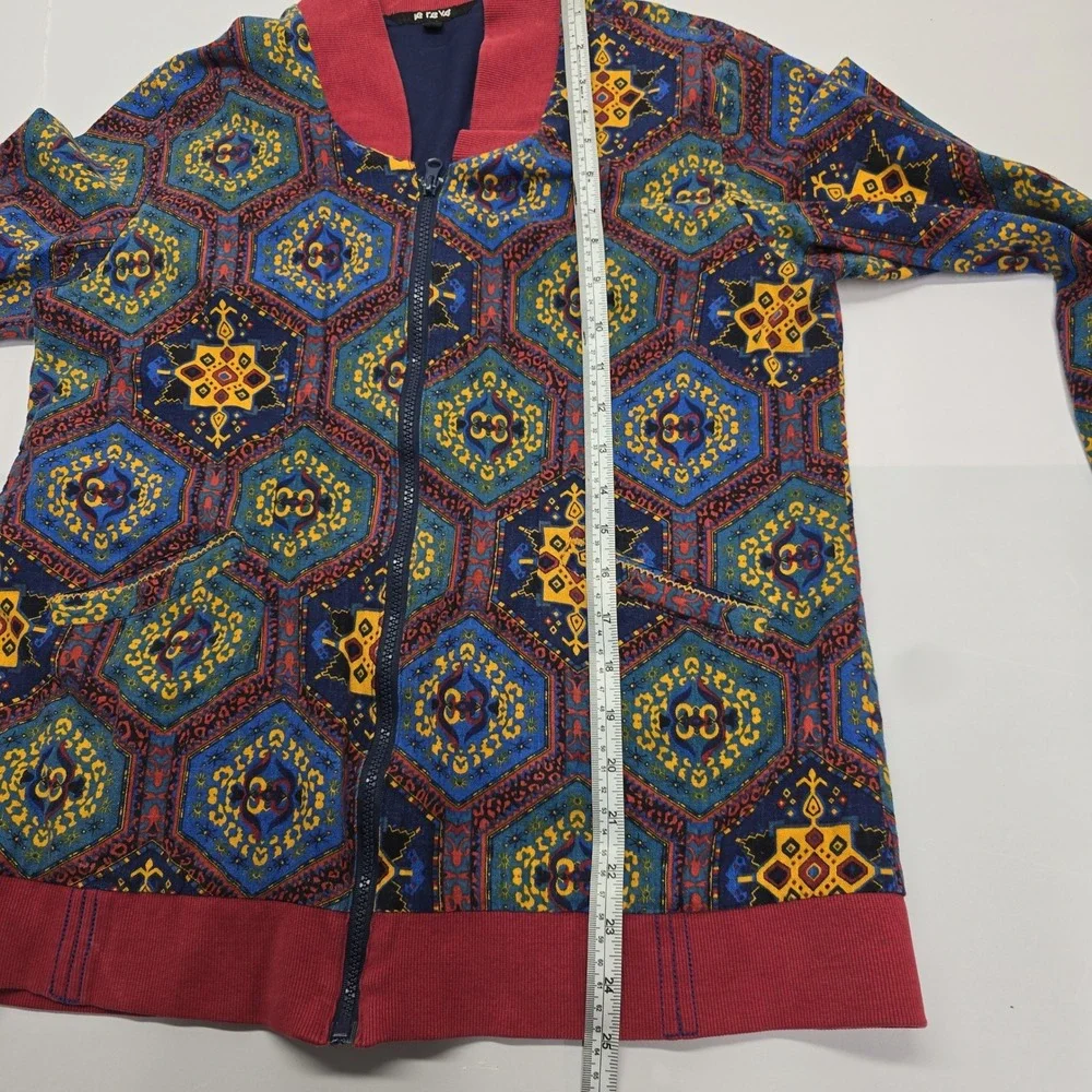 Le Reve Mens Large Geometric Hexagon Print Bomber Jacket Blue Red Cotton Blend